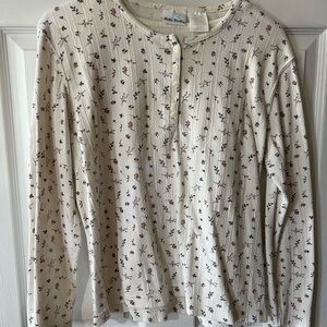 Bobbie Brooks Cream Floral Henley Long Sleeve Top